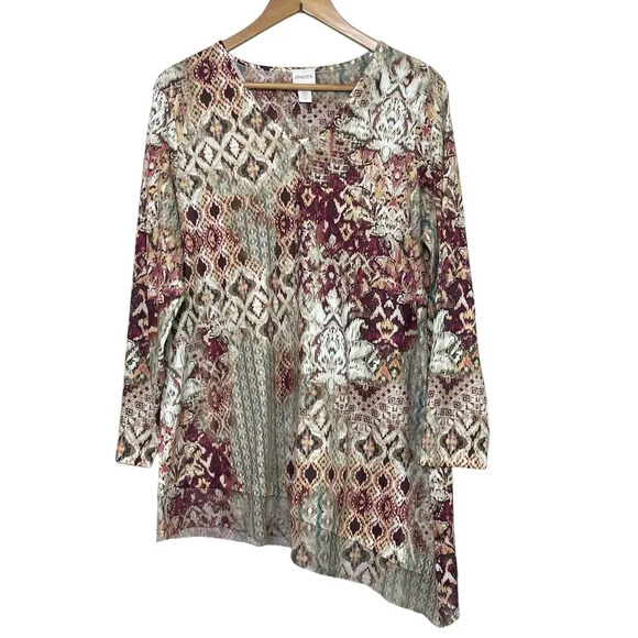 Chico's Tops - Chico's Size 2 (US L 12) Women's Long Sleeve V Neck Asymmetric Hem  Tunic Top